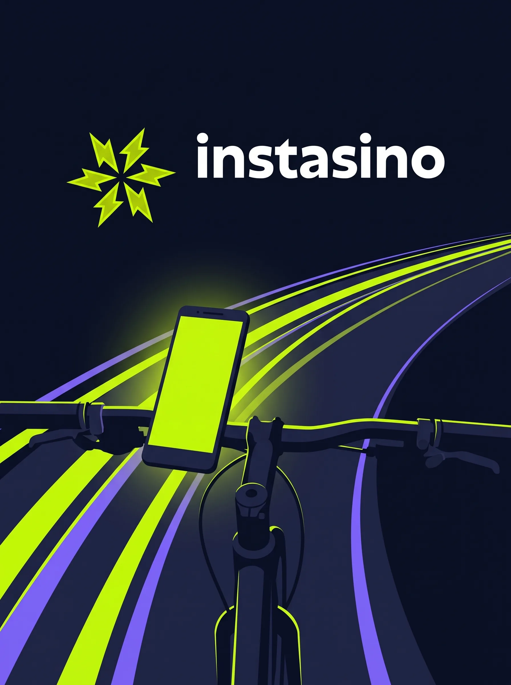 De mobiele Instasino-webapp op een telefoon aan een fietsstuur